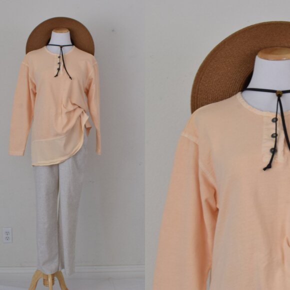 Vintage 80s All‎ Cotton Pale Yellow/Orange Sweatshirt size M - Picture 1 of 13